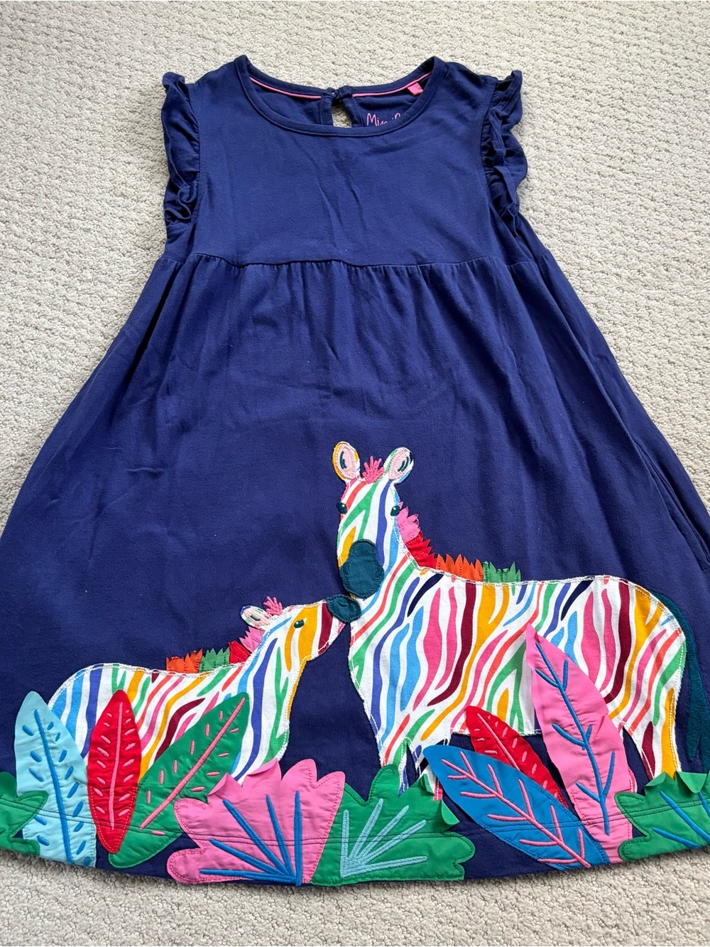 Mini boden rainbow Girls Navy Zebra Appliqué Dress